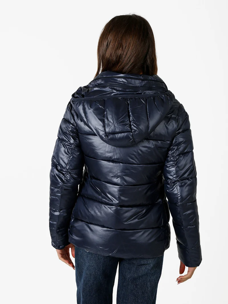 Giubbotto donna con cappuccio e zip - blu scuro