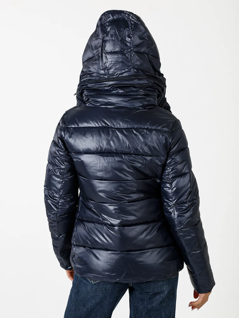 Giubbotto donna con cappuccio e zip - blu scuro