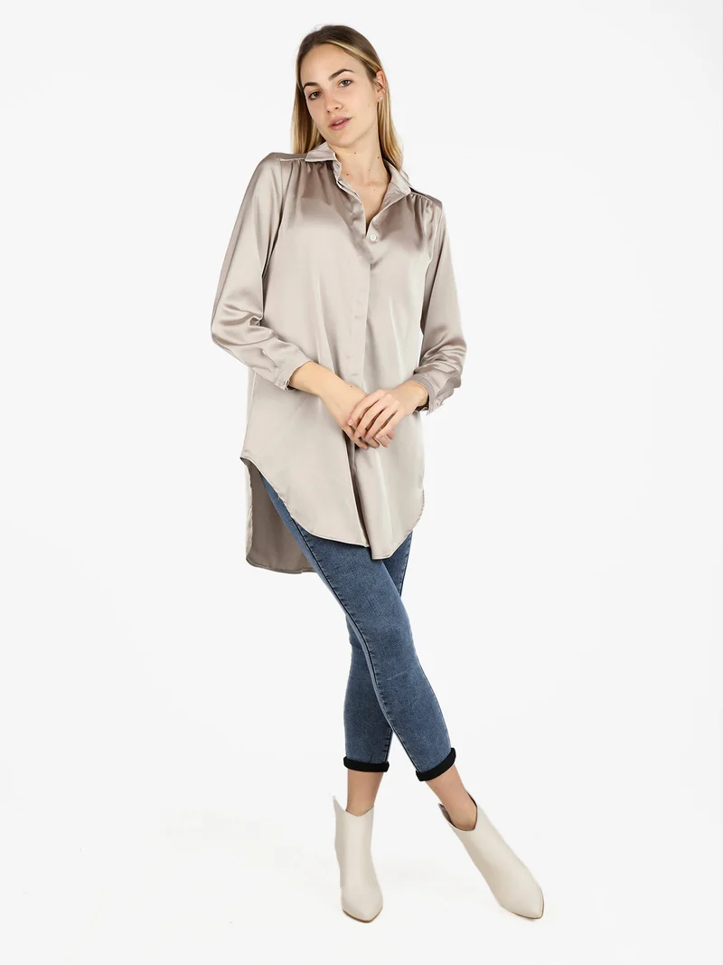 Maxi camicia donna effetto raso - fango