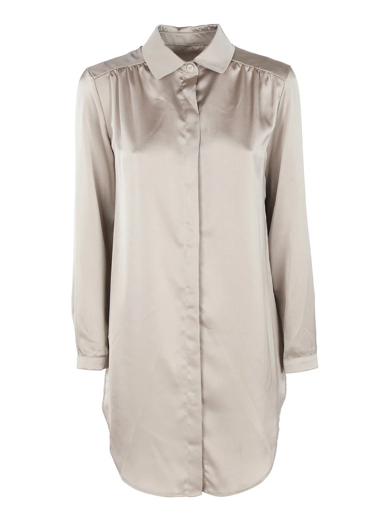 Maxi camicia donna effetto raso - fango