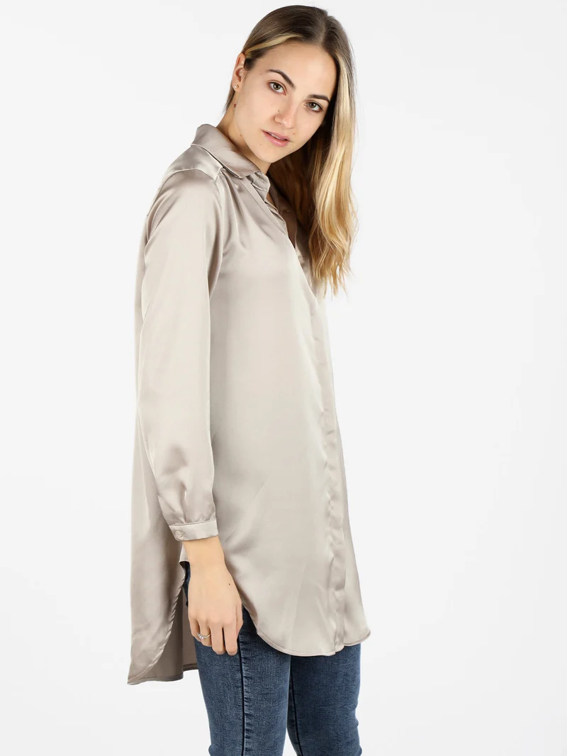 Maxi camicia donna effetto raso - fango