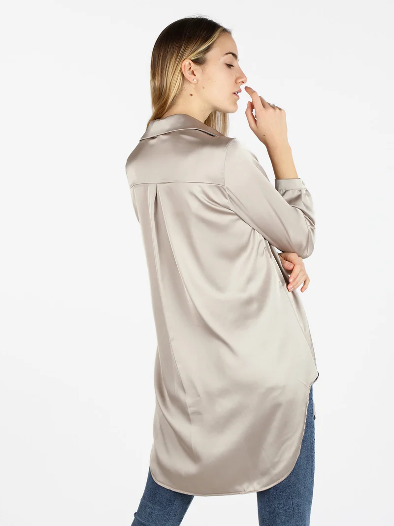 Maxi camicia donna effetto raso - fango