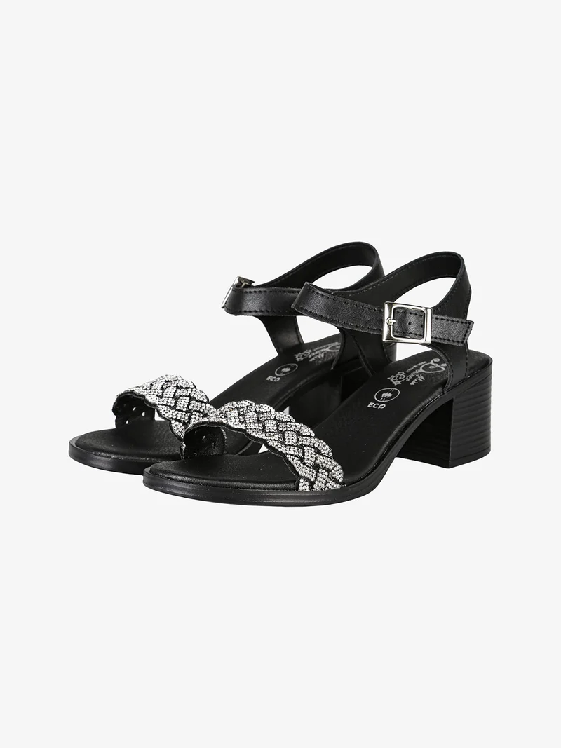 Sandali da donna con strass e tacco largo - nero