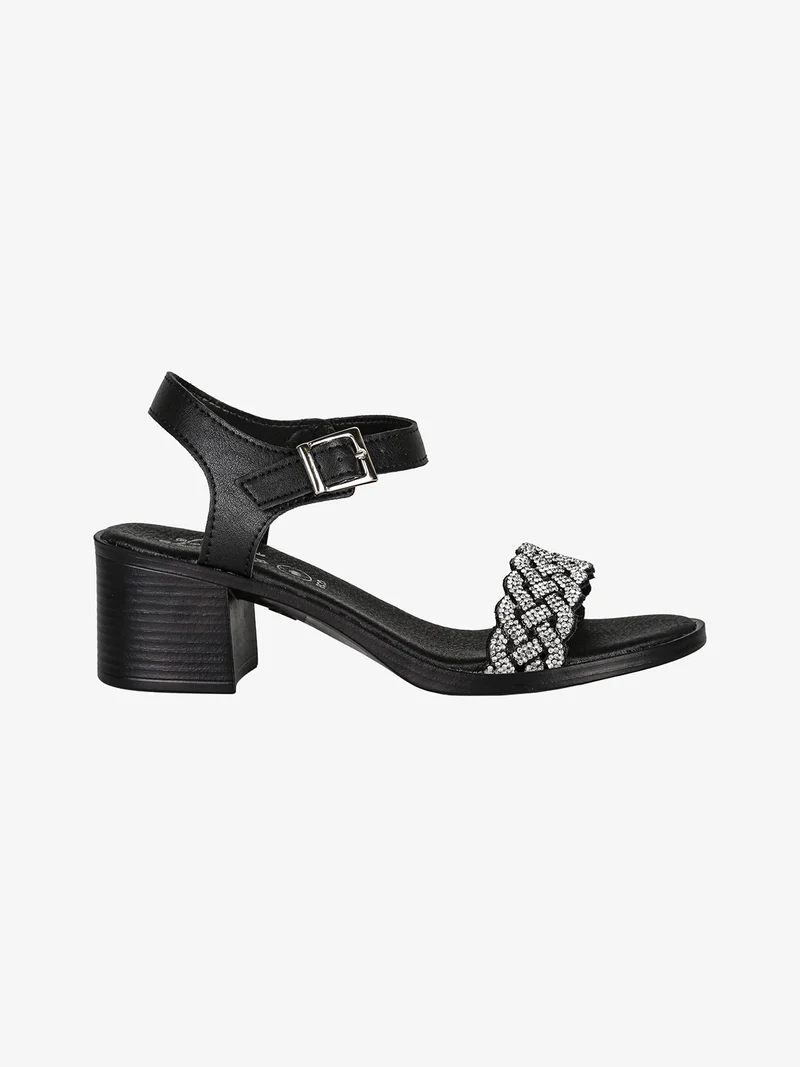 Sandali da donna con strass e tacco largo - nero