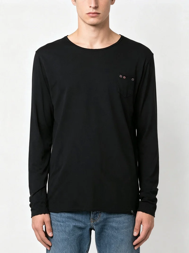 T-shirt da uomo a maniche lunghe con taschino - nero