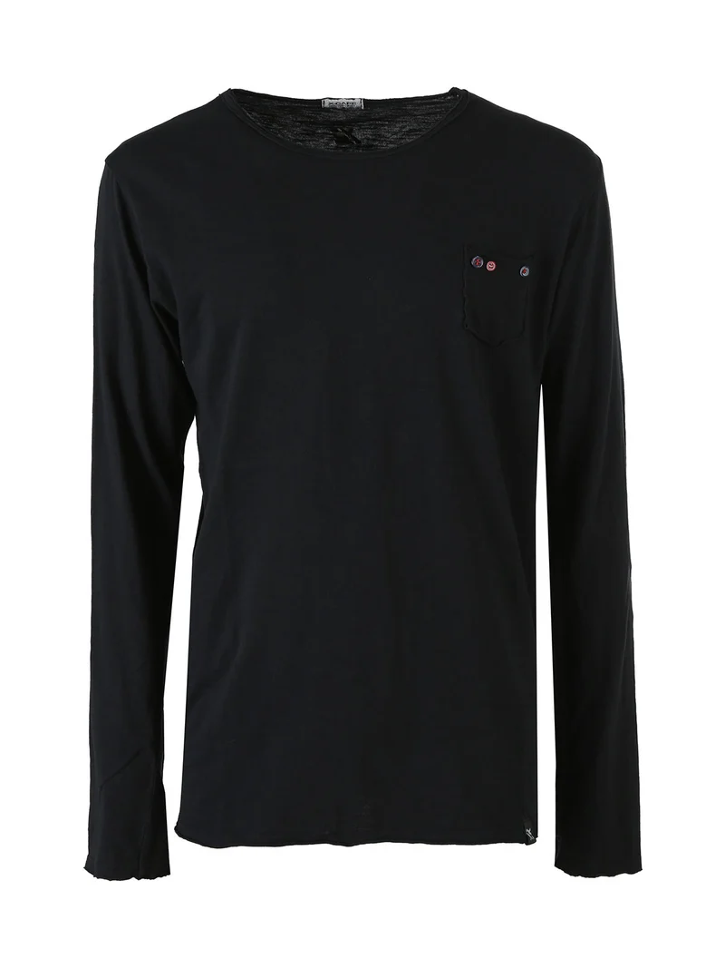 T-shirt da uomo a maniche lunghe con taschino - nero