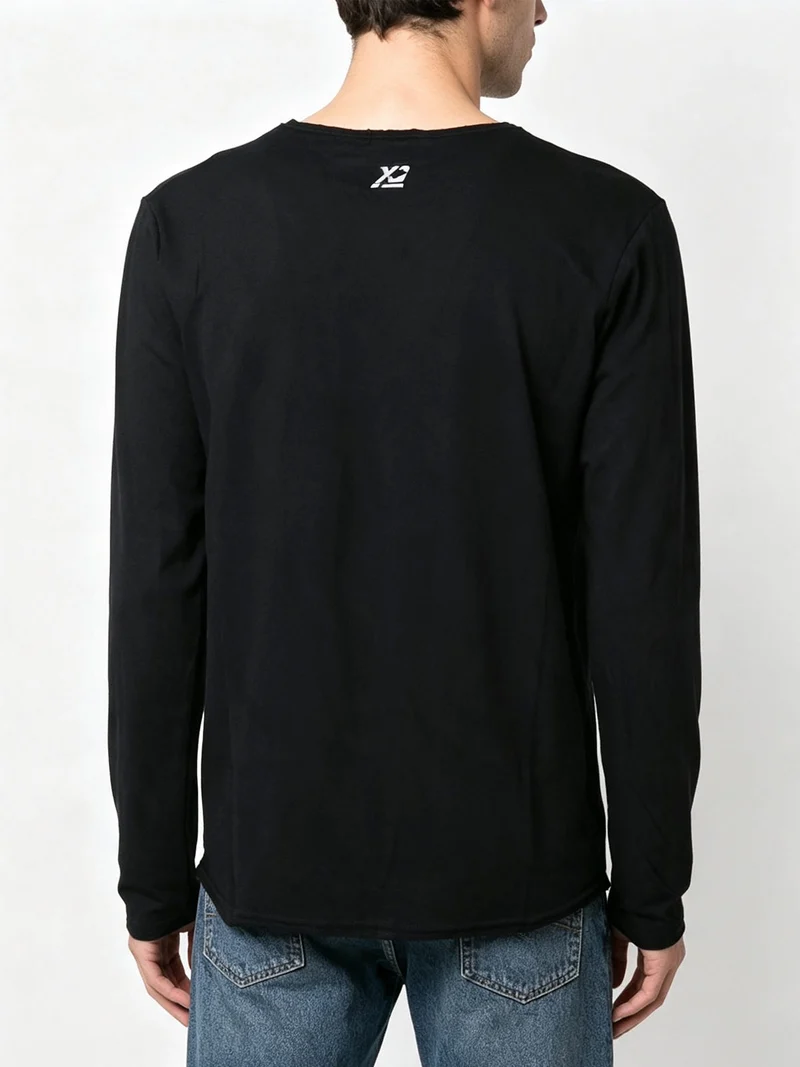 T-shirt da uomo a maniche lunghe con taschino - nero