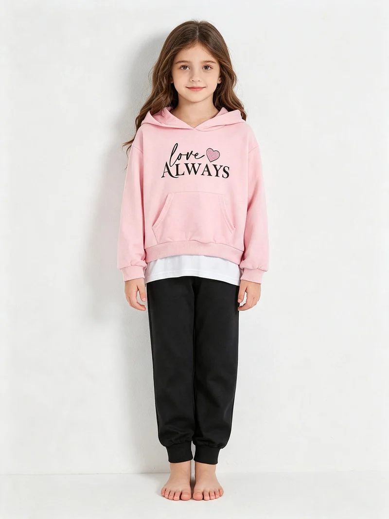 Completo tuta 2 pezzi da bambina con cappuccio - rosa