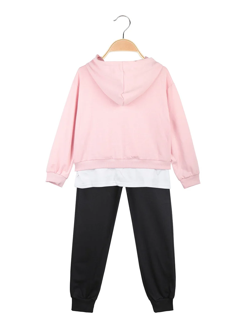 Completo tuta 2 pezzi da bambina con cappuccio - rosa