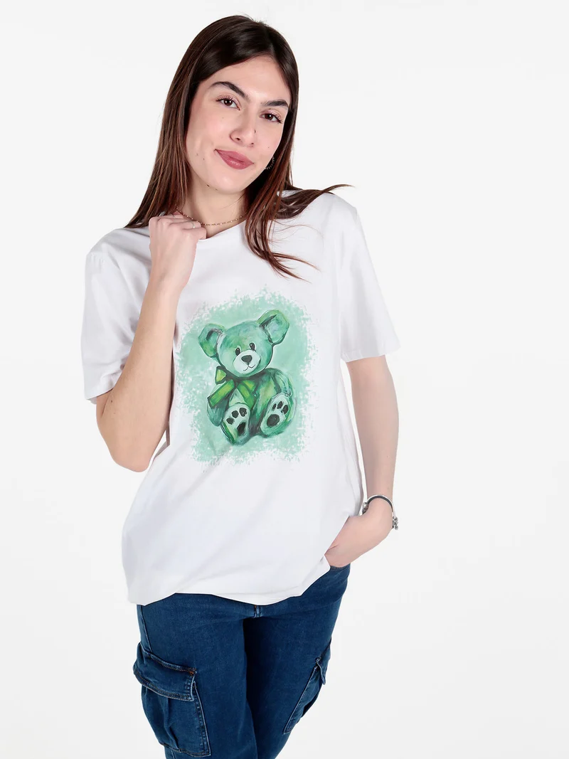 T-shirt donna oversize con stampa orsacchiotto - verde