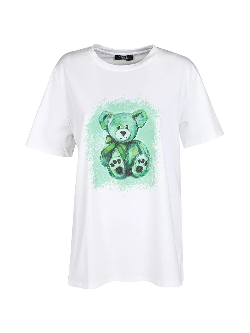 T-shirt donna oversize con stampa orsacchiotto - verde