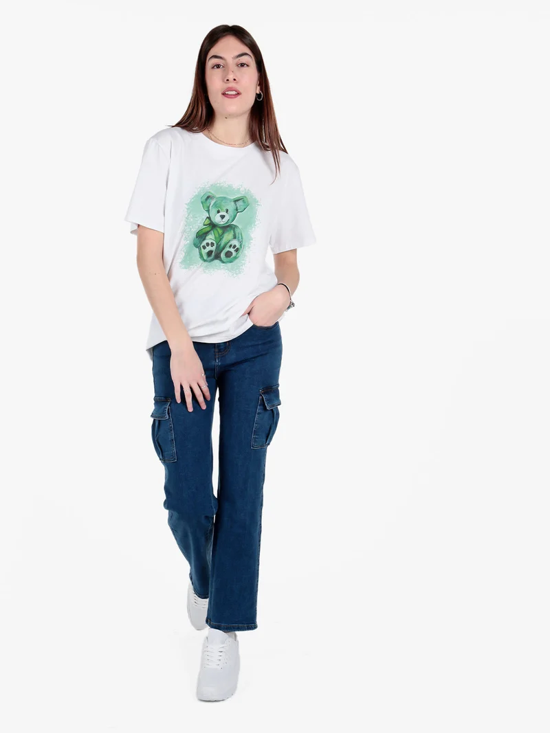 T-shirt donna oversize con stampa orsacchiotto - verde
