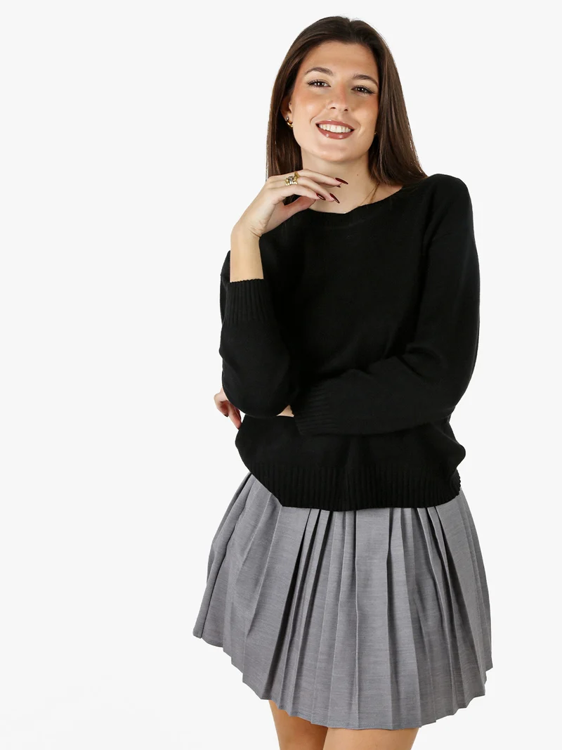 Pullover girocollo da donna in maglia tinta unita - nero