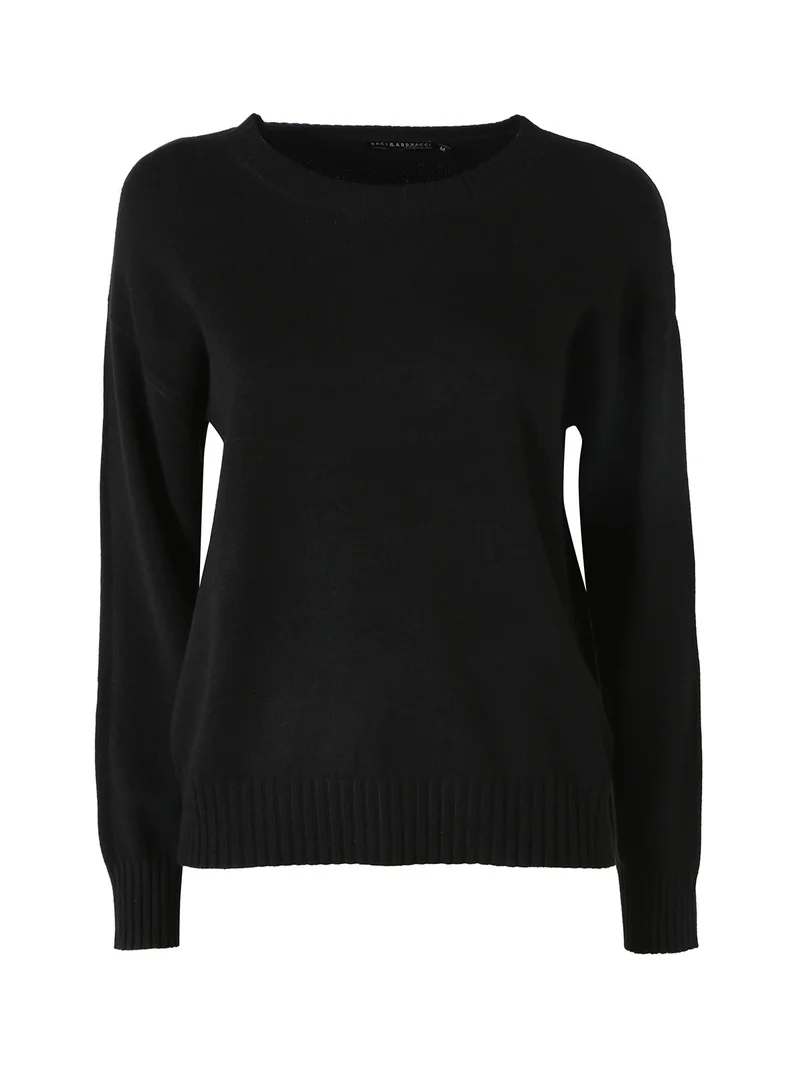 Pullover girocollo da donna in maglia tinta unita - nero