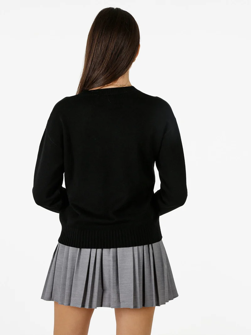 Pullover girocollo da donna in maglia tinta unita - nero