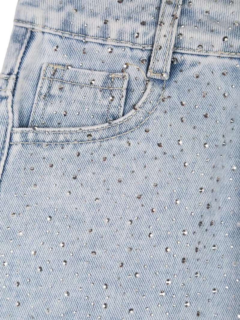 Shorts in jeans da bambina sfrangiati con micro borchie - ghiaccio