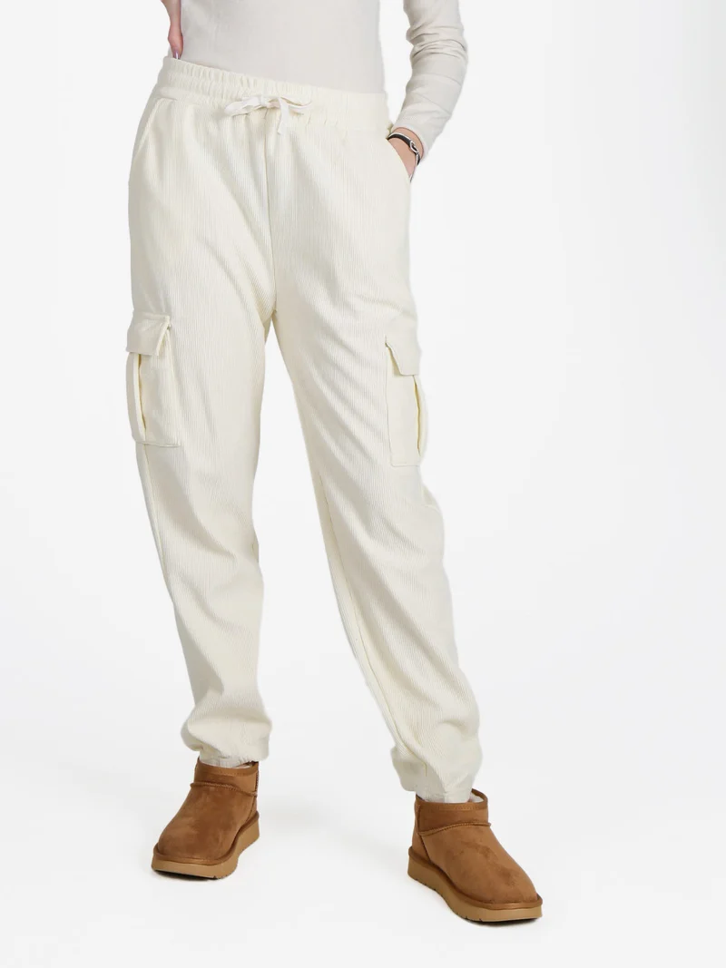 Pantaloni donna in velluto a costine - panna
