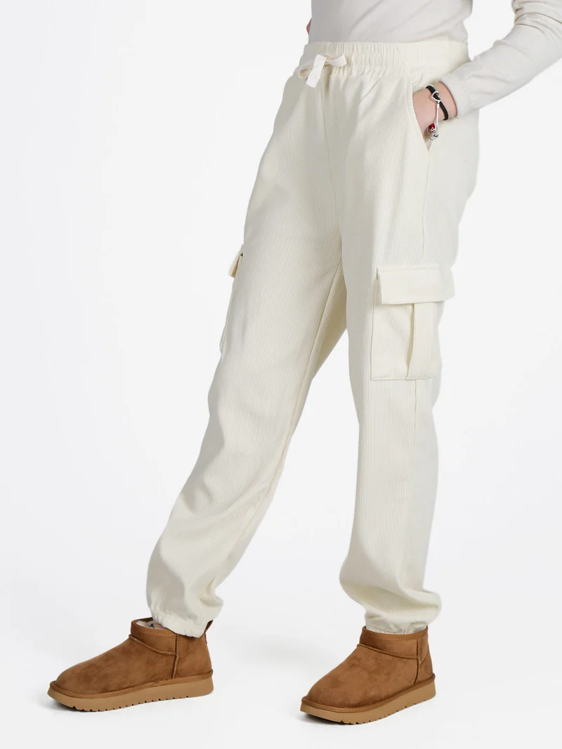 Pantaloni donna in velluto a costine - panna