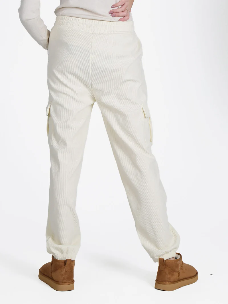 Pantaloni donna in velluto a costine - panna