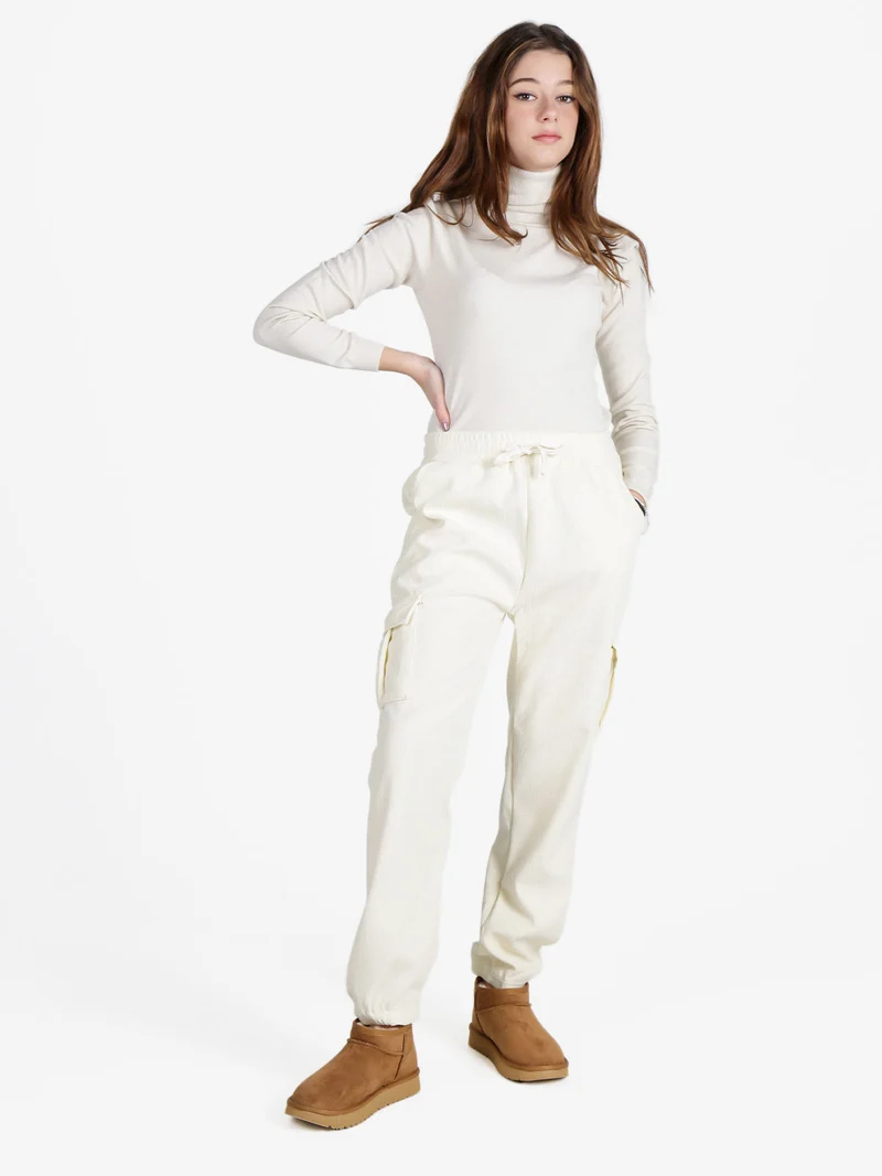 Pantaloni donna in velluto a costine - panna