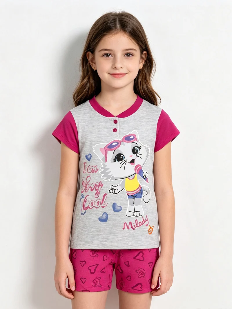 Pigiama corto bambina in cotone - grigio
