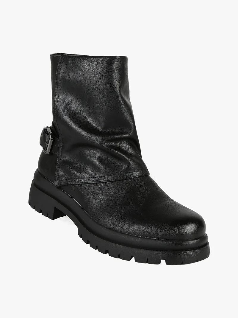 Stivaletti donna con fibbia e zip - nero