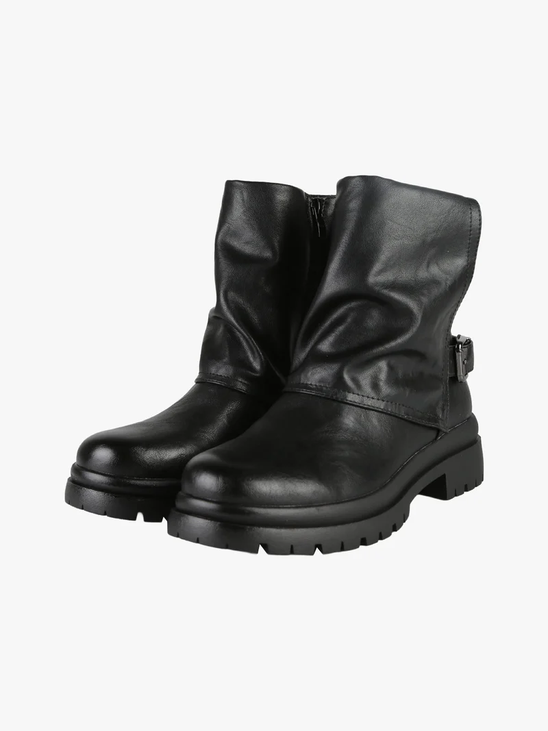 Stivaletti donna con fibbia e zip - nero