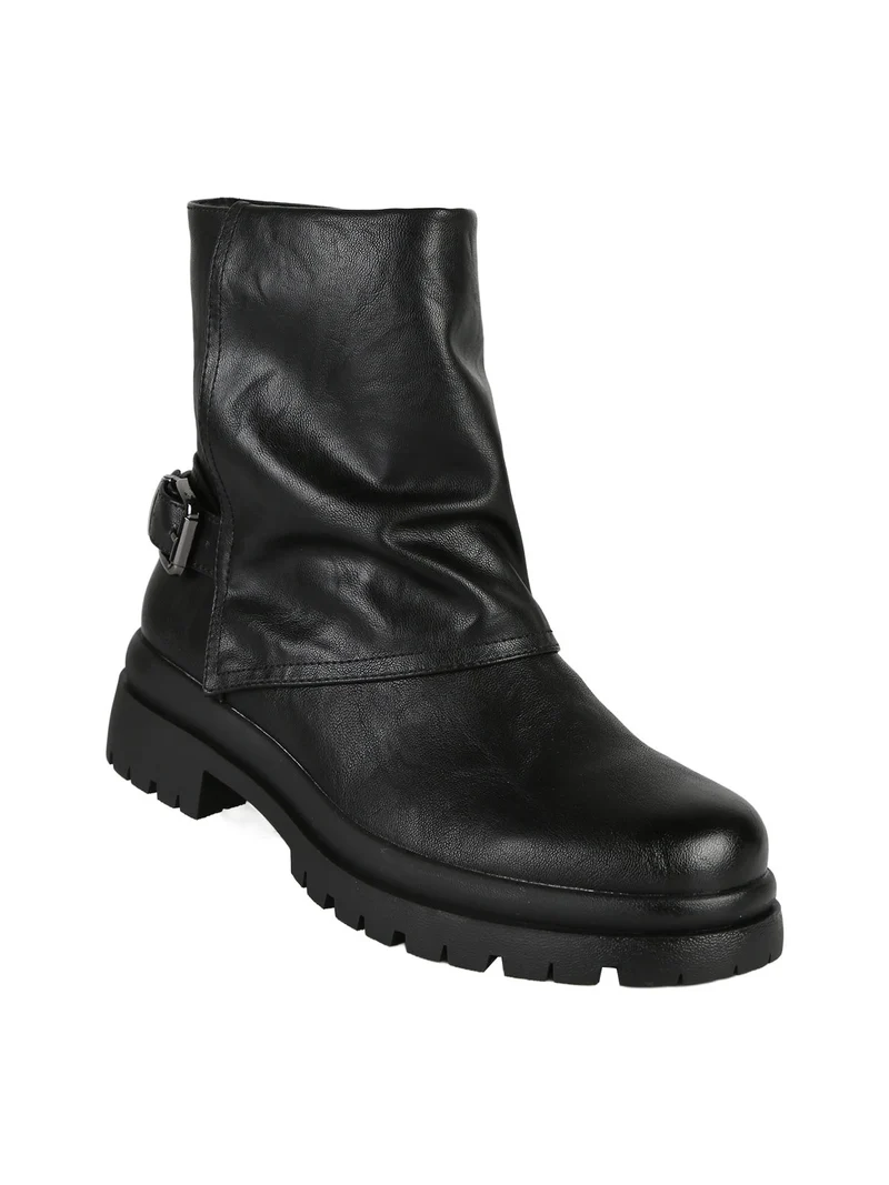 Stivaletti donna con fibbia e zip - nero