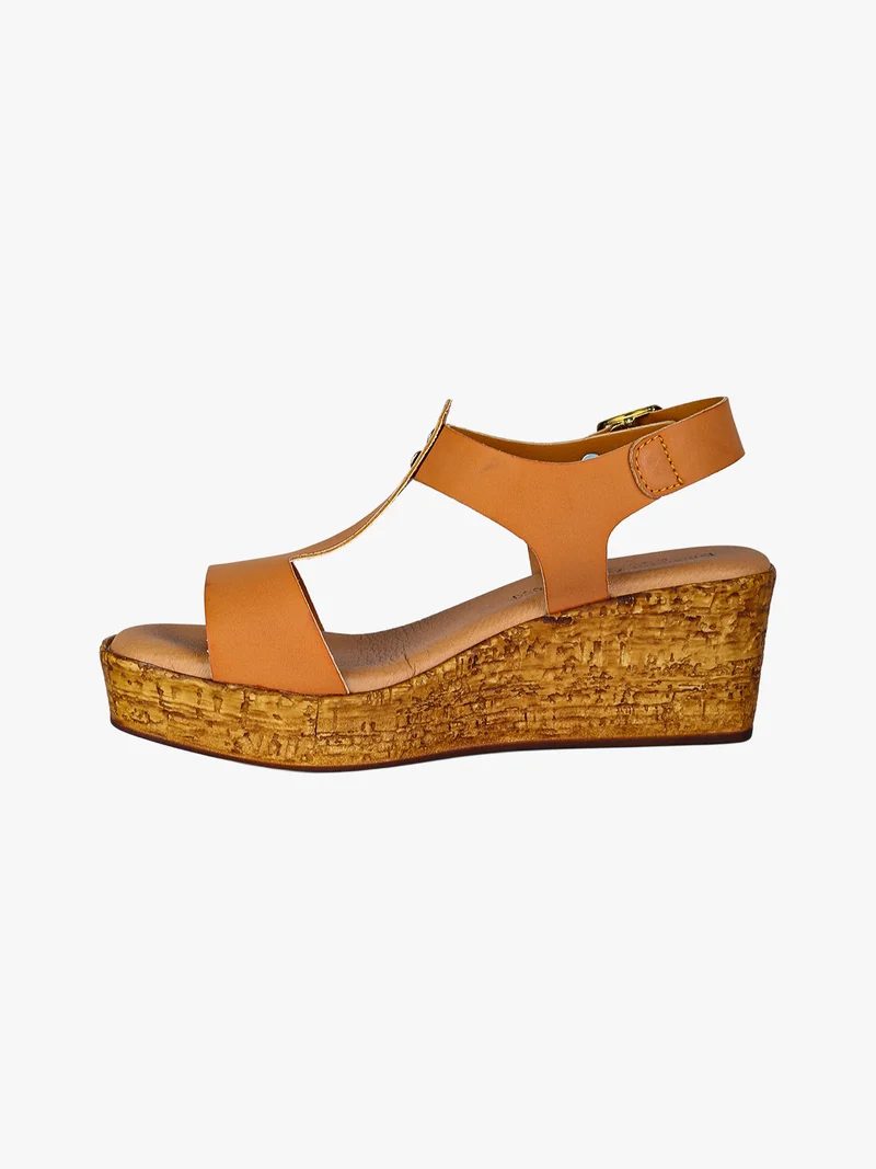 Sandali donna con zeppa e plateau e dettaglio borchie - cuoio