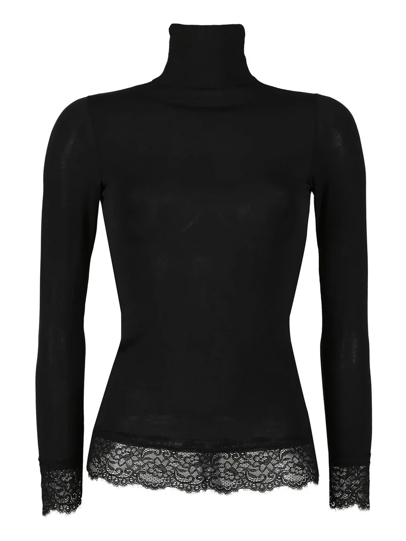 P0648C Dolcevita a manica lunga in cashmere - nero