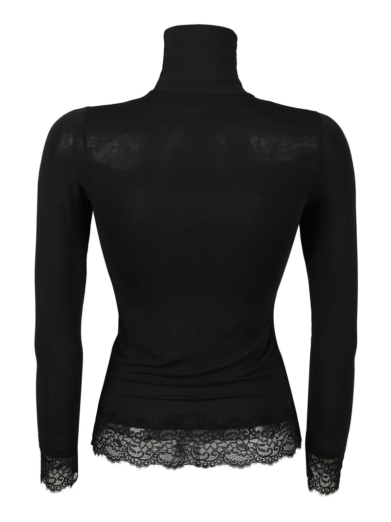 P0648C Dolcevita a manica lunga in cashmere - nero