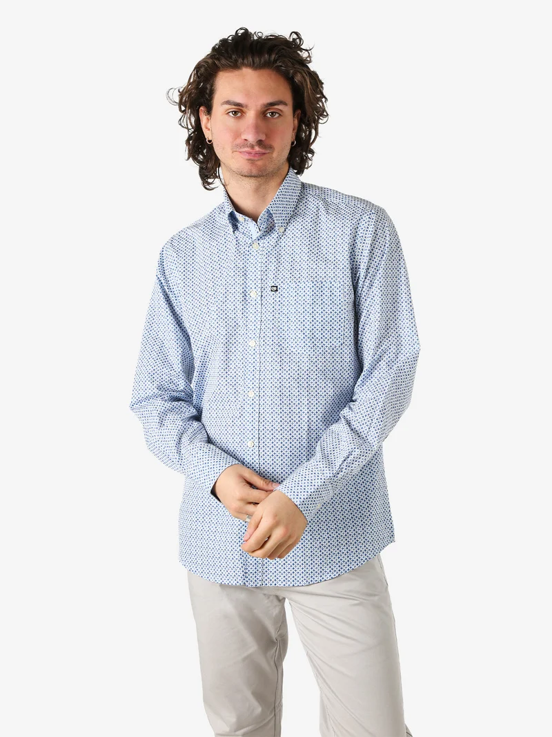 Camicia da uomo in cotone a maniche lunghe con taschino e stampe - multicolore