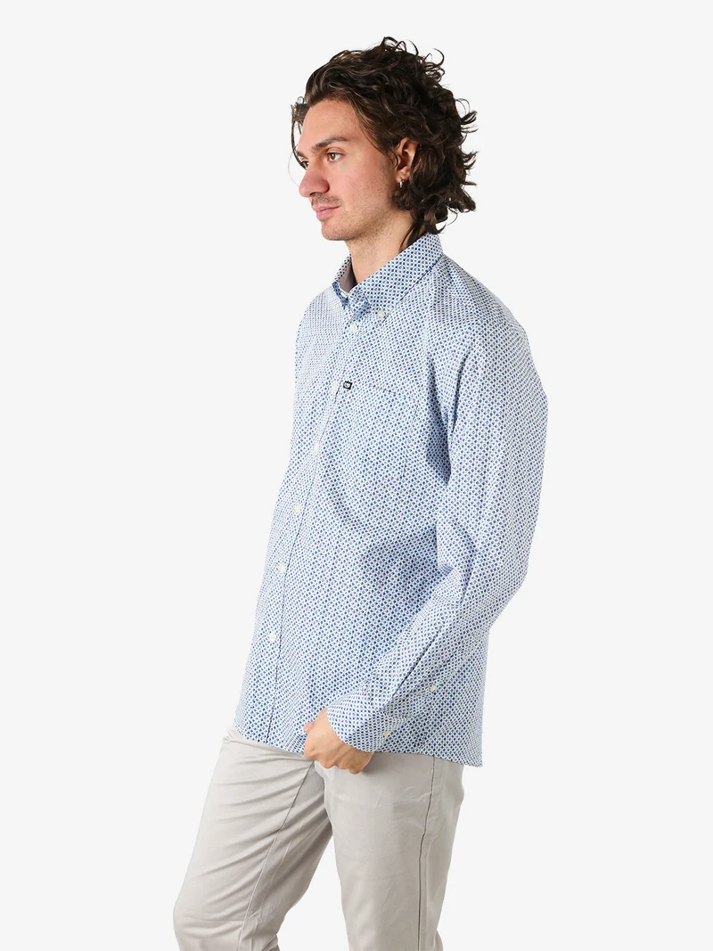Camicia da uomo in cotone a maniche lunghe con taschino e stampe - multicolore