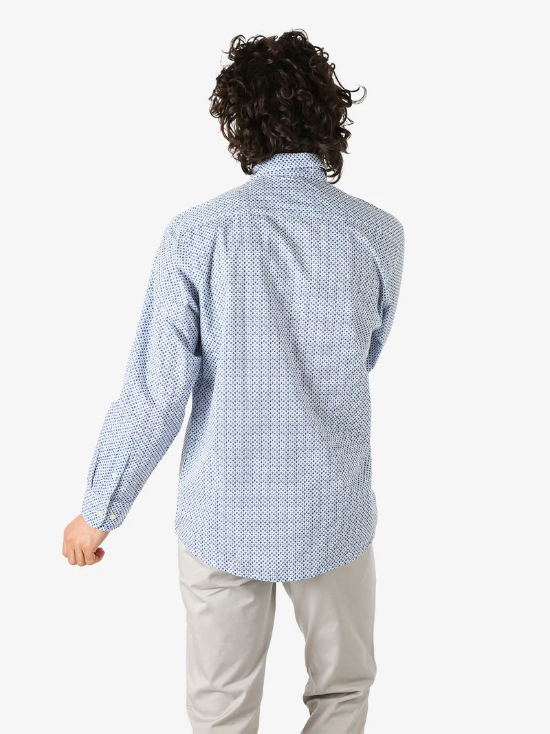 Camicia da uomo in cotone a maniche lunghe con taschino e stampe - multicolore