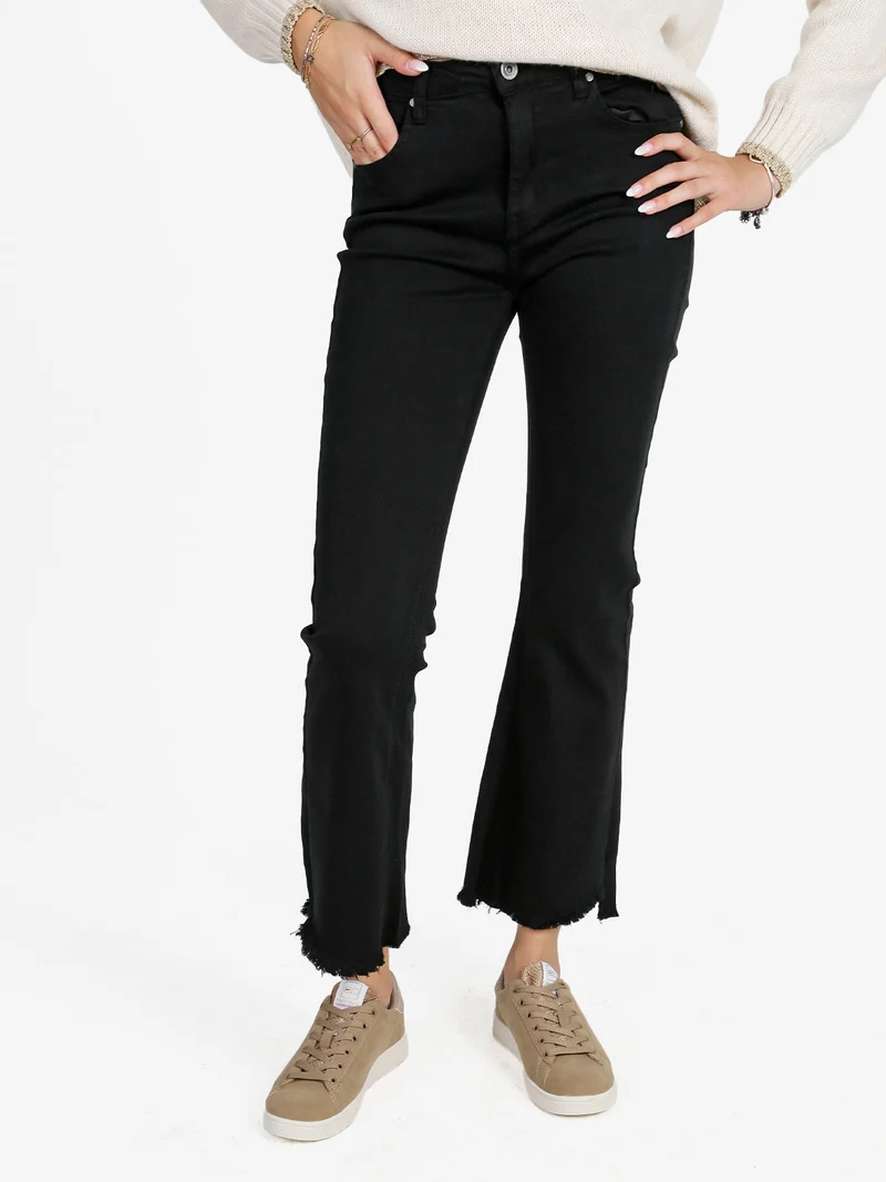 Pantaloni donna a zampa sfrangiati - nero