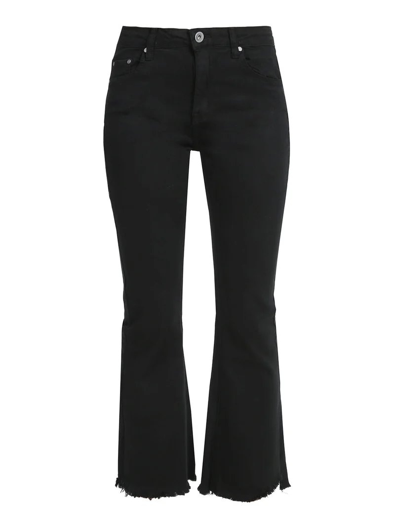 Pantaloni donna a zampa sfrangiati - nero