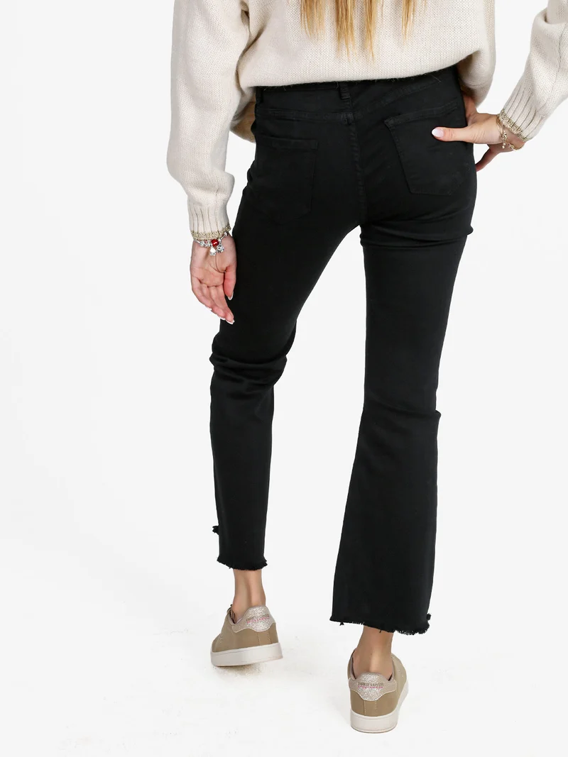 Pantaloni donna a zampa sfrangiati - nero