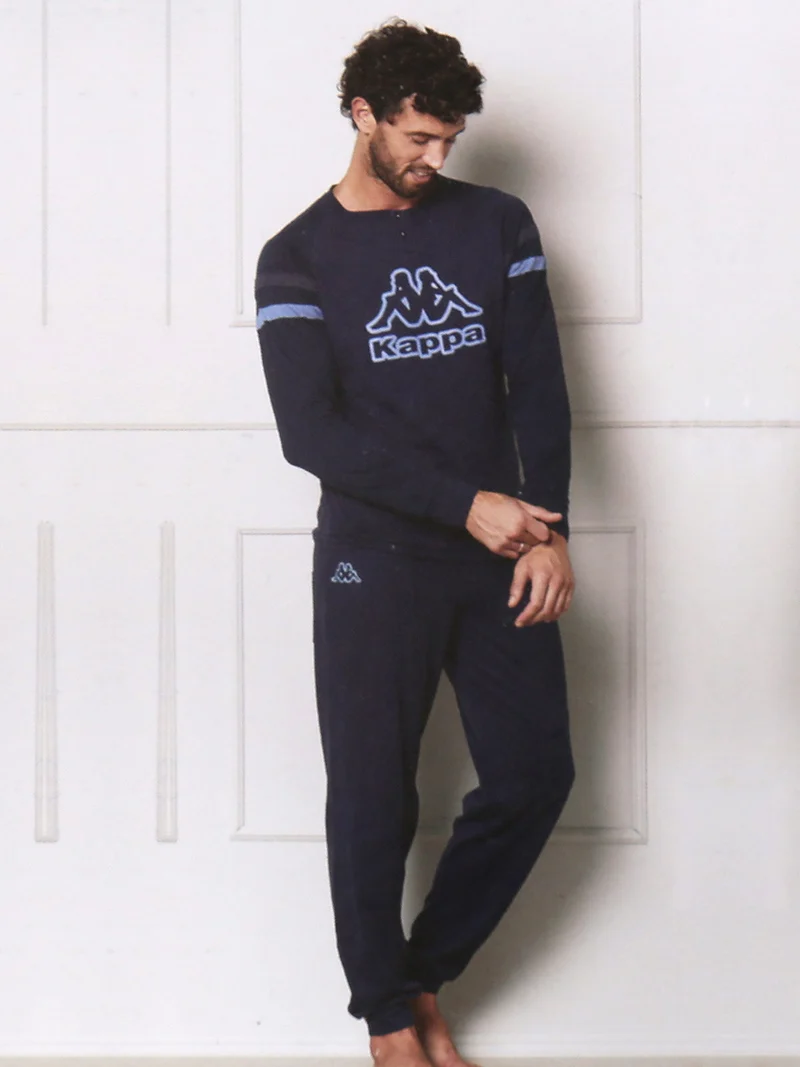 Pigiama lungo da uomo in misto cotone - jeans