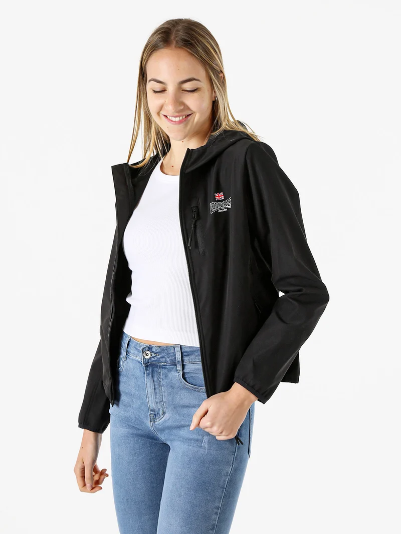 Giacca a vento da donna con cappuccio e zip - nero