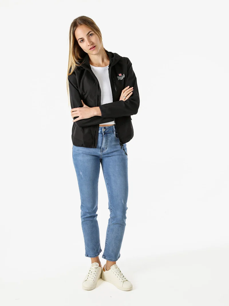 Giacca a vento da donna con cappuccio e zip - nero