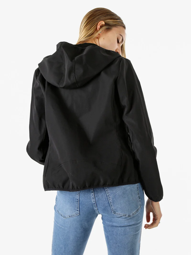 Giacca a vento da donna con cappuccio e zip - nero