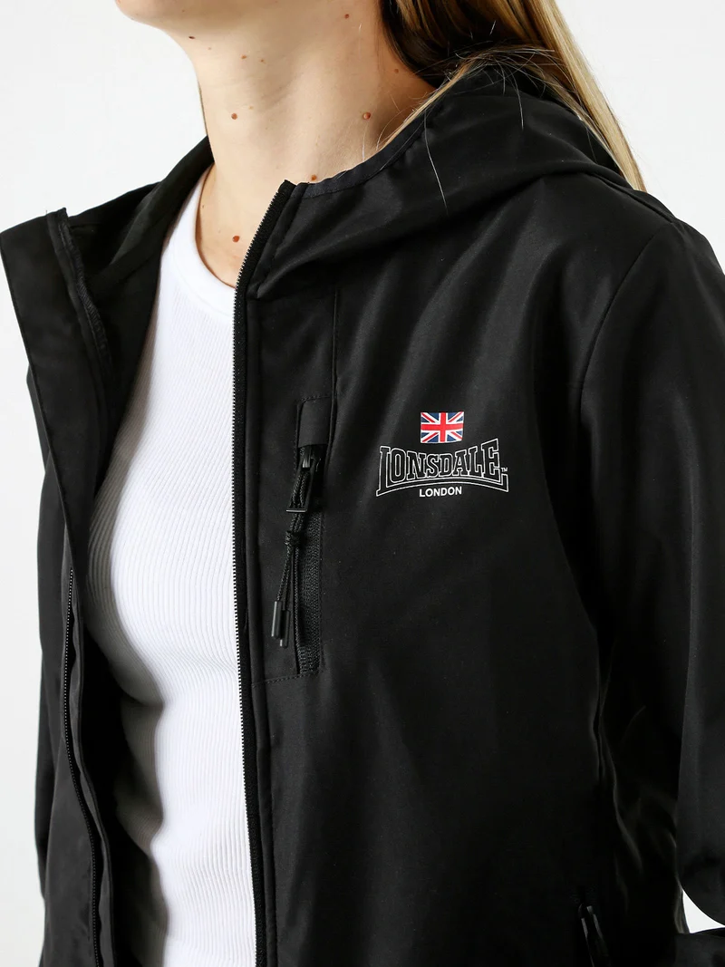 Giacca a vento da donna con cappuccio e zip - nero