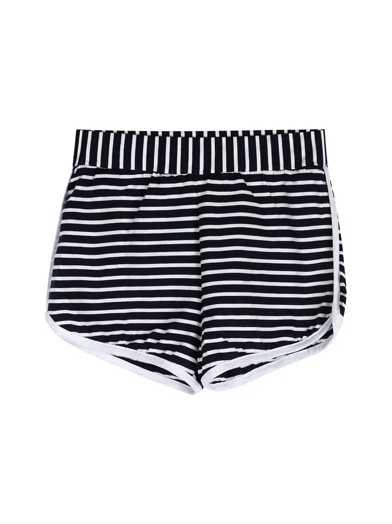 Completo corto da bambina con canotta e shorts rigati - bianco