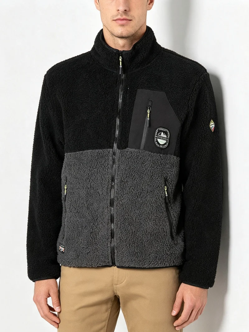 Giacca teddy sportiva da uomo con zip - nero