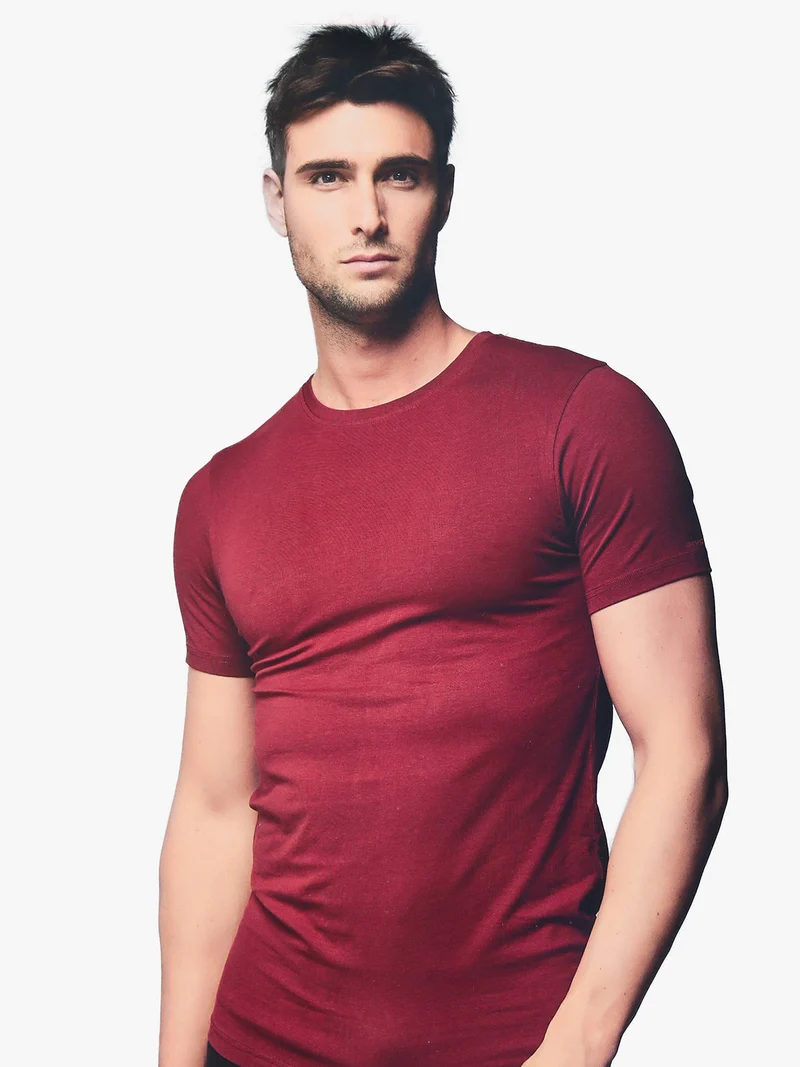 T-shirt intima da uomo in cotone bielastico - bordeaux