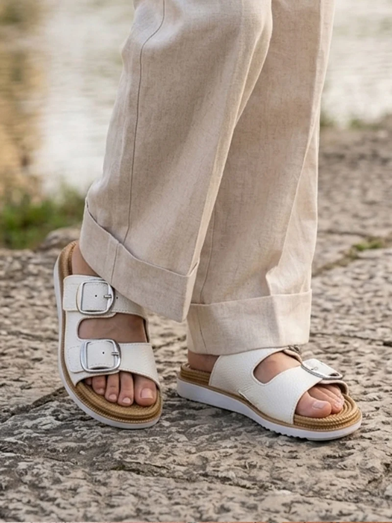 DUAL DENSITY Ciabatte donna con doppia fibbia - bianco