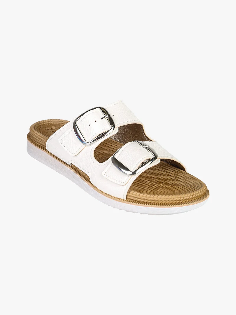 DUAL DENSITY Ciabatte donna con doppia fibbia - bianco