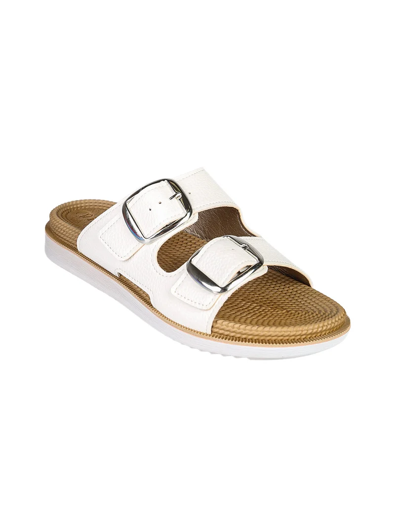 DUAL DENSITY Ciabatte donna con doppia fibbia - bianco