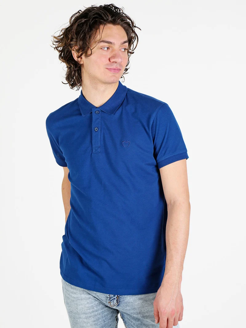Polo da uomo a maniche corte in cotone - blu