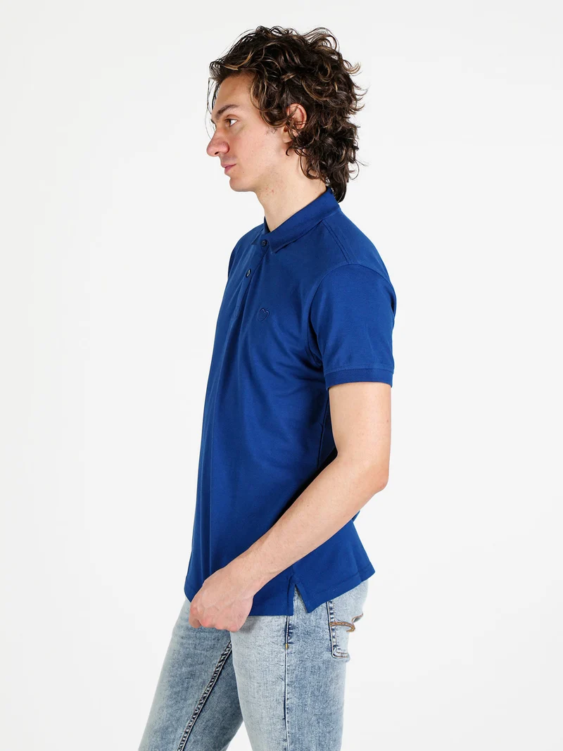 Polo da uomo a maniche corte in cotone - blu